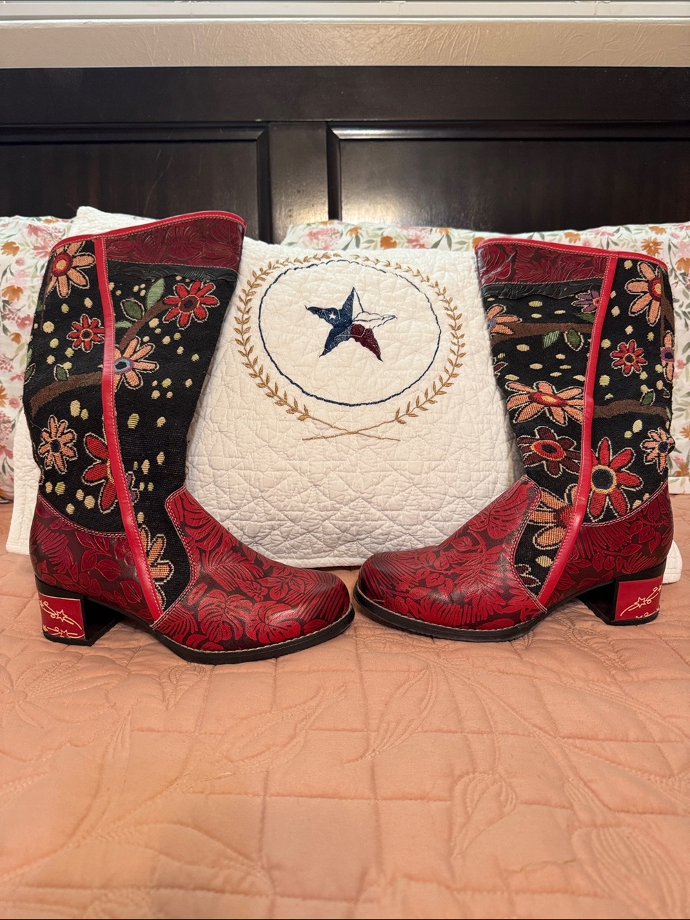 Colorful Floral Red and Black Western Boots by Unknown Brand